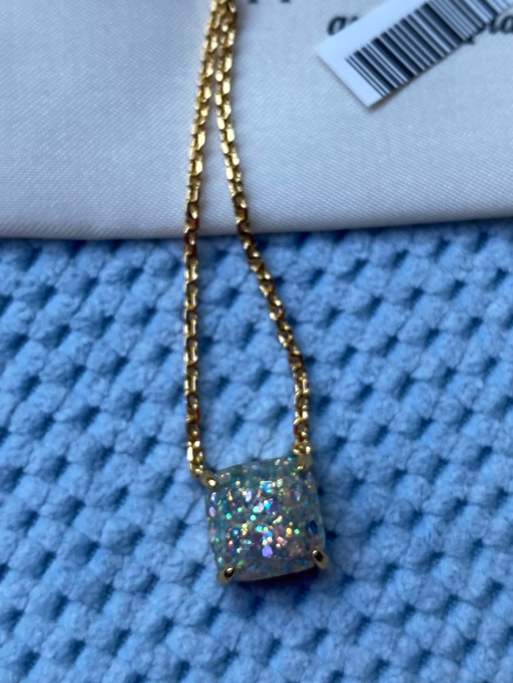 kate spade Gold-Tone Necklace with Iridescent Mini White Glitter Pendant NWT